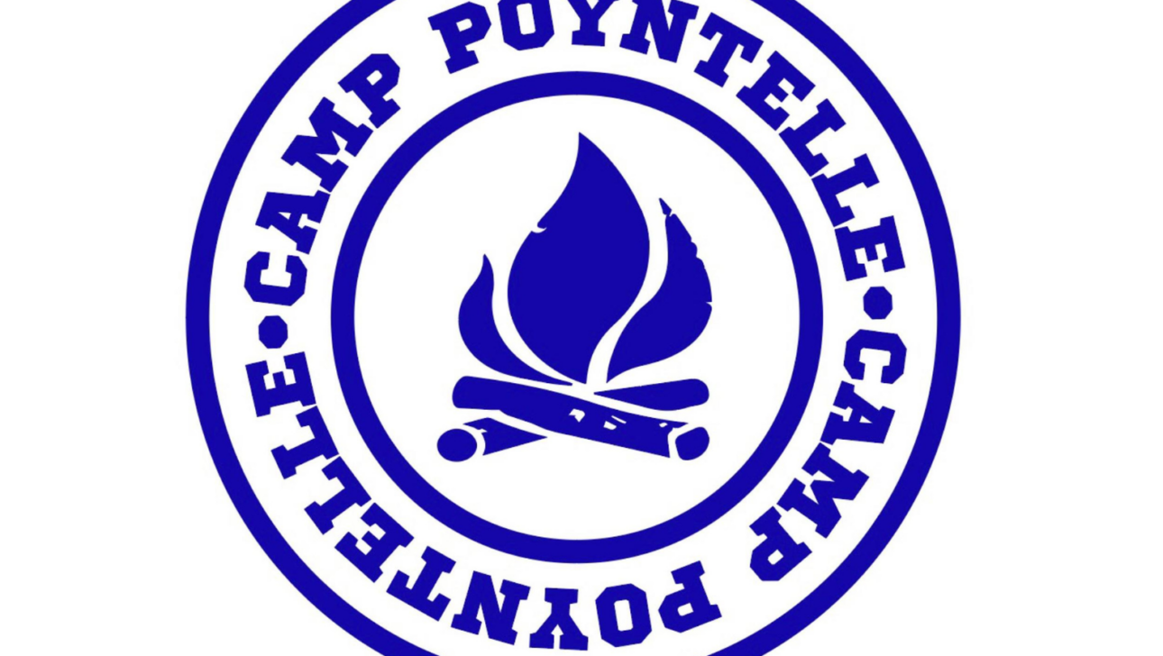 Blue and white circular logo for Camp Poyntelle, featuring a campfire in the center, embodies the essence of Auto Draft.