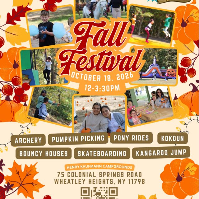 Island Quest Fall Festival flyer for October 18, 2026, at Henry Kaufmann Campgrounds, featuring Commonpoint activities like archery, pumpkin picking, pony rides, and bouncy houses.
